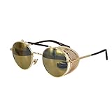 Ucspai Steampunk Sunglasses Goggles Gold Frame with Reflective Lens