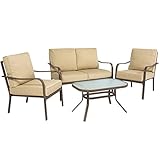 Best Choice Products 4-Piece Cushioned Patio Furniture Conversation Set w/Loveseat, 2 Chairs, Coffee Table - Beige