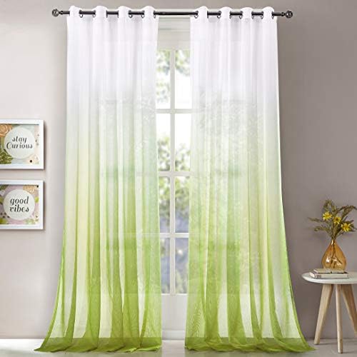 LoyoLady Linden Green Ombre Sheer Curtains for Bedroom, Gradient Sheer Living Room Curtains 84 inches Long, 2 Panels 52" W x 84" L Grommet Sheers Curtain for Nursery