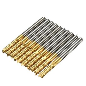 Generic Db-M6 10Pcs 3.175Mm Titanium Coated Carbide End Mill Engraving Bits For Cnc Rotary Burrs