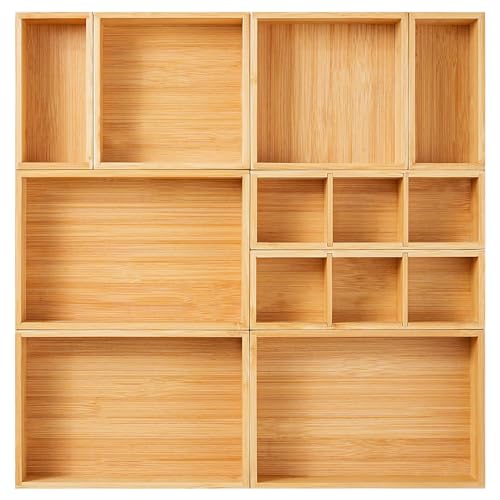 Fabsome Drawer Organizer, Set of 9 Bamboo Wood Kitchen Makeup Desk Junk