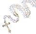 Silver Plated Necklace Rosary Crystal CLEAR Glass Beads & Jesus Crucifix and Jerusalem Cross