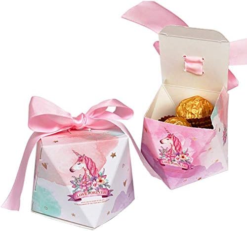 24pcs Unicorn Party Candy Favor Boxes with Pink Ribbon for Unicorn Party Supplies, Wedding, Baby Showers, Kids Birthday Party Decoration