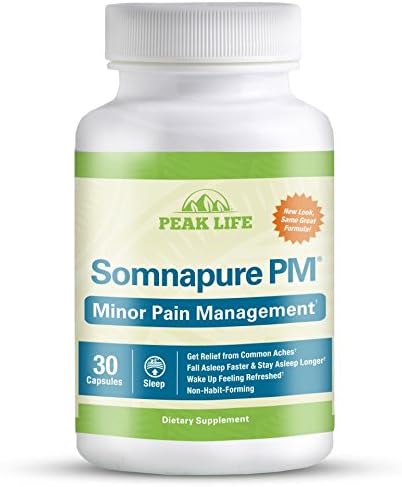 Somnapure PM Natural Sleep Aid to Reduce Minor Aches with Melatonin, Valerian, & Bromelain, Sleep All Night, Wake Up Refreshed, Peak Life, 30 Count (Packaging May Vary)