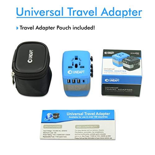 International Charger, 2400W High Power Travel Plug Adapter - Unidapt 3-USB Charging Ports & Type C - Power Adapters Covers over 170 Countries +Pouch, For Blow Dryer, Hair Dryer, Cooker, Curling Iron