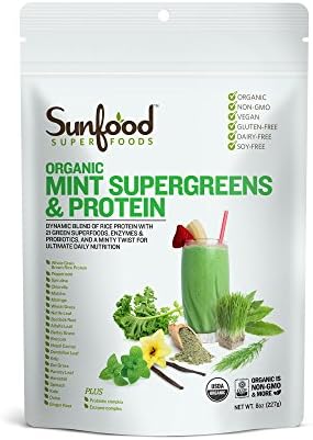 Sunfood Super Foods Mint Organic Supergreens and Protein