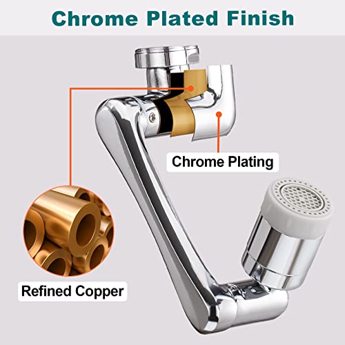 Faucet Extender, Spurtar 1080° + 360° Rotatable Multifunctional Extension Faucet, Universal Splash Filter Faucet, Faucet Extender for Bathroom Sink, Swivel Kitchen Faucet Aerator, Silver