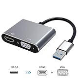 USB3.0 to HDMI VGA Adapter Dual Output, USB to VGA HDMI HD 1080P Converter Cable for Windows 7/8/10 Computers