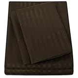 1500 Supreme Collection Dobby Striped Sateen 4 Piece Bed Sheet Set Deep Pocket - All Sizes, 23 Colors - Queen, Dobby Stripe Chocolate