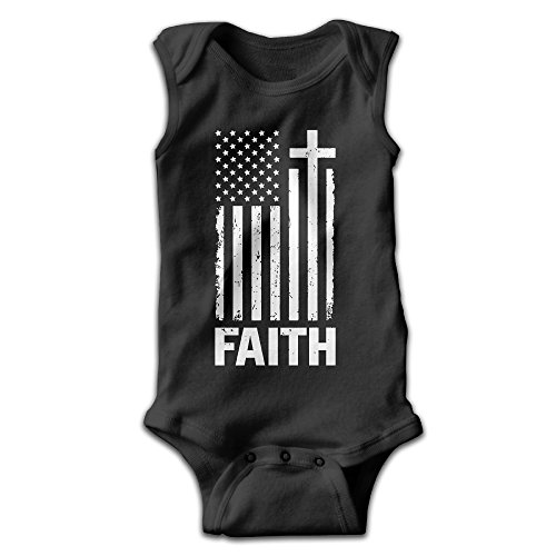 Distressed White USA Flag - Cross Have Faith Newborn Baby Sleeveless Romper Jumpsuit Bodysuit Black