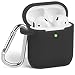 GMYLE AirPod Case, Silicone Protective Cover Skins with Keychain for Airpods Earbuds Wireless Charging Case, Accessories Set Compatible with Apple AirPods 2 & 1, Black [Front LED Visible]