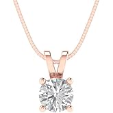Clara Pucci 14K Rose Gold Plated Solitaire 16" Box-Chain Necklace - Sterling Silver 0.5ct Round Cut Moissanite Pendant