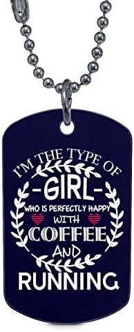 COLOSTORE Happy With Coffee Dog Tag, Happy With Running Necklaces (Dog Tag Necklaces - Navy)
