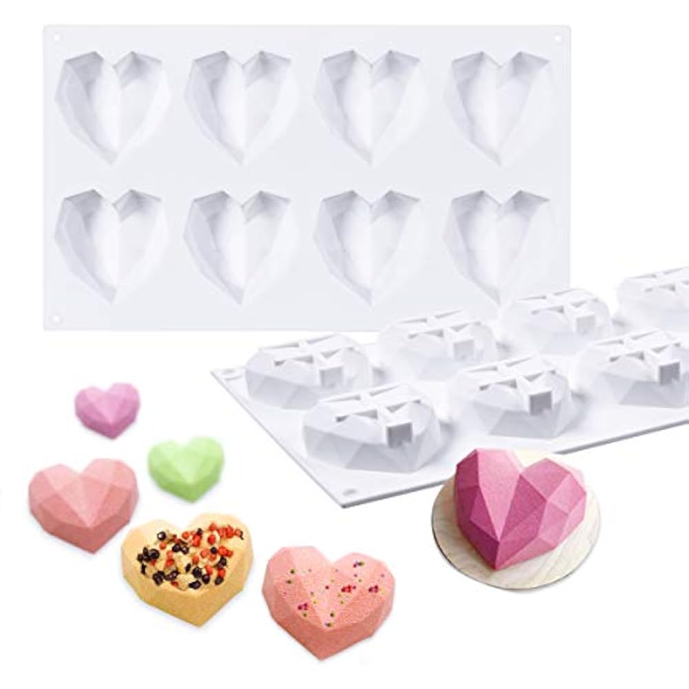 Janolia Heart Shaped Chocolate Molds, 8 Grids Silicone 3D