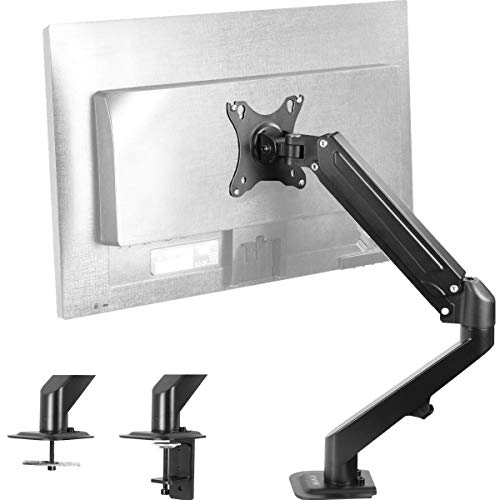 VIVO Black Articulating Single Pneumatic Spring Arm Clamp-on Desk Mount Stand | Fits 1 Monitor Screen 17 to 27 inches with Max VESA 100×100 (STAND-V101O)