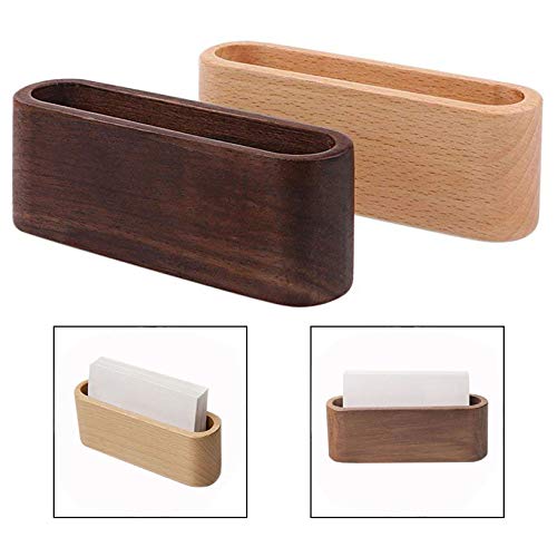 Xrten Wood Business Card Holder, 2 Pcs, Wooden Card Organizer for 50 Business Cards, Handmade, Durable, Beech and Black Walnut