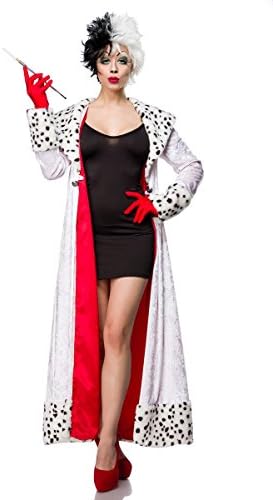 'Fancy Dress Costume Evil Dalmatian Lady' by Mask Paradise with Soft Fabric Dalmation Fur Trim Mini Dress Jersey – Set: Coat, Dress, Gloves A80022