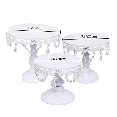 Set of 3 Cake Stand Metal Cupcake Holder with Pendants and Beads for Wedding Baby Shower Birthday Party Cake Dessert Candy Bar Display White
