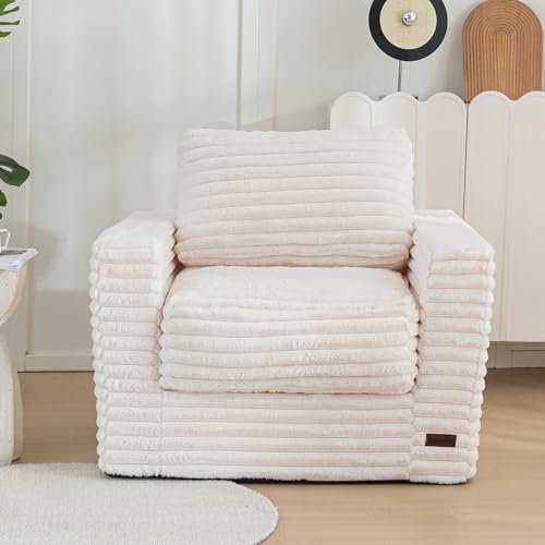 MAXYOYO Giant Bean Bag Chair, Plush Floor Sofa with Pillows and Armrests, Bean Bag Couch for Bedroom Living Room, White 4