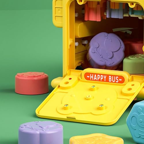 AM ANNA 12-in-1 Montessori Toy for 1-3 Year Old Baby Boys Girls - Hammering Pounding Harvest School Bus With Gears, Teaching Clock, Fishing Game and Color Matching - Gift for Kids