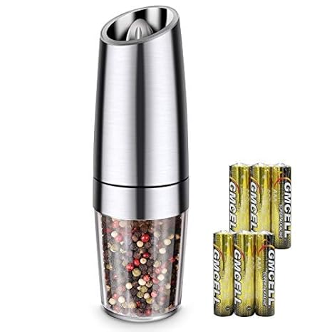 Renfox Salz und Pfeffer Mühle 100 ML Elektrische Pfeffermühle Keramikmahlwerk Mit LED Einstellbarem Feinheit (6 Batterien ent