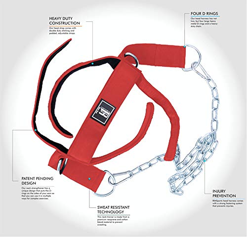 RIMSports Head Harness Neck Support Best Neck Exerciser for Lifting - Ideal Neck Strap for Men & Women - Premium Neck Curl Harness & Head Harness Neck for Weightlifting (Red) - Thumbnail 4