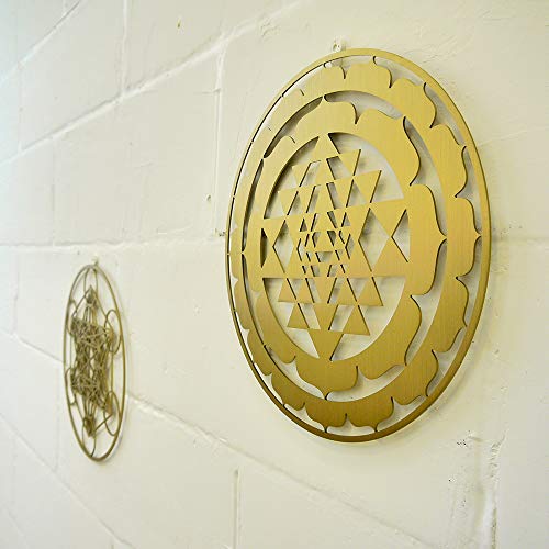 CANDIKO Sacred Geometry Stainless Steel Metal Wall Art Sri Yantra Symbol Decor 12 inch (Gold, Large)