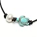 SOFYBJA PearlyPearls Single Freshwater Pearl Bracelet with Turtle Turquoise on Leather Cord Adjustable Jewelry 7.8'' Black