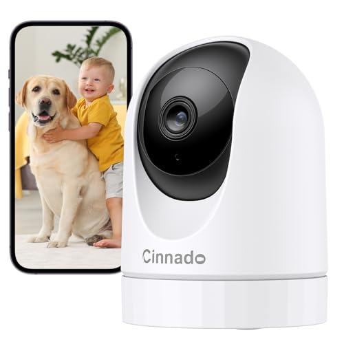 Cinnado 3MP Indoor Camera – 2K WiFi Surveillance Camera for Baby/Cat/Dog/Pets Connected Smartphone, AI Detection Intelligent Tracking 360 Degrees, Continuous Recording with MicroSD Card