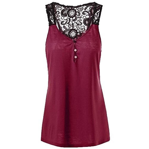 NREALY Womens Plus Size Lace Patchwork Button Blouse Top Shirt Crop Tank Vest