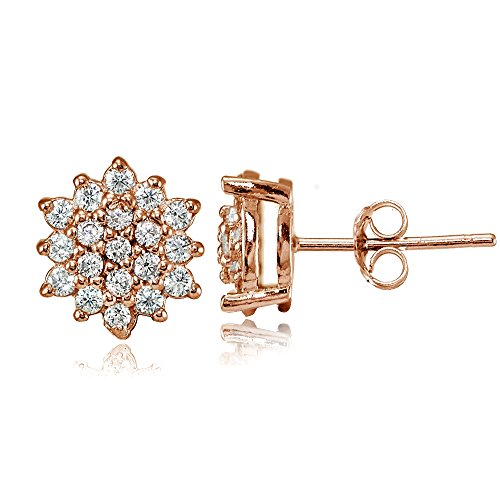 Rose gold flashed sterling silver cubic zirconia floral…