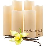Vanilla Scented Flickering Flameless Candles by FVM - LED Remote Timer Pillar Bulk Set Ivory Real Wax for Home Decoration - Safe for Kids and Pets