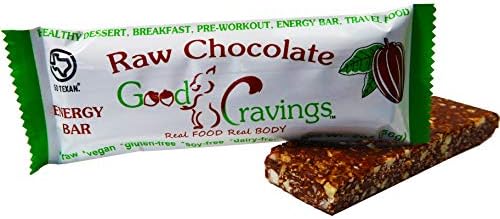 Good Cravings Whole Food Vegan Energy Bar, Raw Chocolate, 7g Plant Protein, Raw, No Added Sugar, Dairy Free, Gluten Free, Soy Free, High Fiber, No Preservatives, 12-Pack, 2.2oz bar