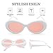 QIFANDI UV400 Clout Goggles Bold Retro Oval Mod Thick Frame Sunglasses (White Frame&Pink Lens)