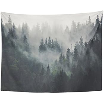 Emvency Tapestry Green Tree Misty Landscape with Fir Forest in Hipster Vintage Retro Style Pine Alpine Home Decor Wall Hanging for Living Room Bedroom Dorm 60x80 inches