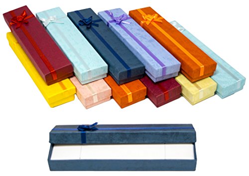 Novel Box Cardboard Jewelry Bracelet Gift Boxes with Rosebug Bows in Assorted Colors 7.8X1.6X0.8 (Pack of 12) + NB…