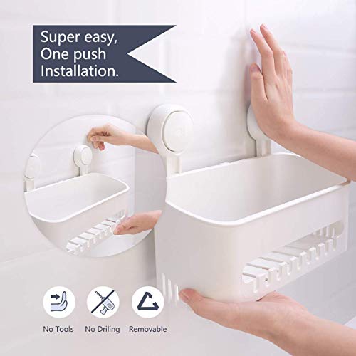 Teletrogy Suction Cup Shower Caddy No Damage Shower Wall Caddy for Shampoo Conditioner Plastic Bath Shelf Storage Organizer Rustproof Shower Caddy Basket for Kitchen & Bathroom Accessories White