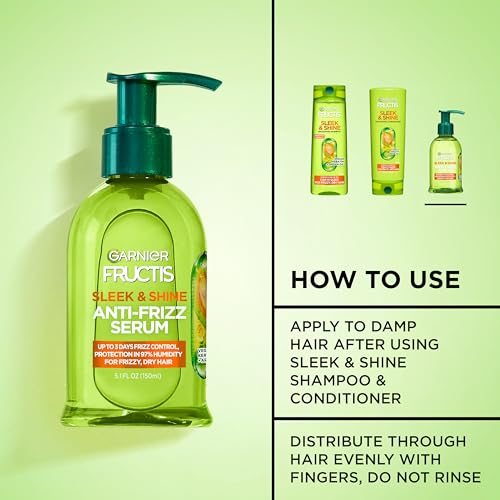 Garnier Fructis Sleek & Shine Anti-Frizz Serum, Frizzy, Dry, Unmanageable Hair, 5.1 fl. oz., 1