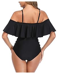 Holipick damaes One Piece Off Shoulder Flounce Ruffle Lace up Trajes de baño Trajes de baño
