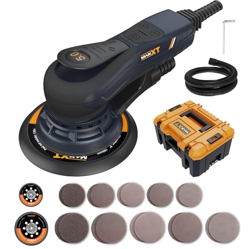 MAXXT 5mm Brushless Eccentric Sander | 350W EC Motor | 150mm & 125mm Dual Plate | 4000-10000rpm | Molded Case | With 20 Sanding Papers for Woodworking & Polishing
