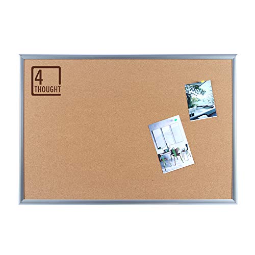 Cork Board Bulletin Board - 4THOUGHT 36 X 24 Inches Hanging Cork Notice Pin Board, Decorative Wall-Mounted Memo Board Bulletin Board with Elegant Aluminium Art Frame, 10 Push Pins Included