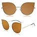 SOJOS Cat Eye Mirrored Flat Lenses Ultra Thin Light Metal Frame Women Sunglasses SJ1022 with Gold Frame/Gold Mirrored Lens