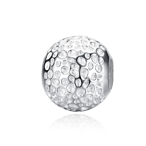 FeatherWish 925 Sterling Silver Hammered Round Bead Charm With Compatible With Pandora Bracelet (Hammered Bead)