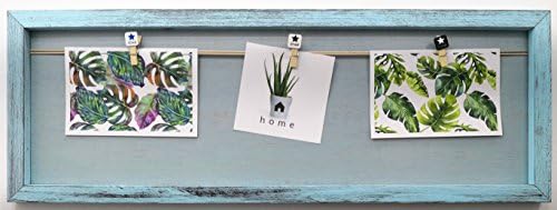 solagua 15 Models of Wooden Frame Wall Image with Support of String and Clamps Small Decorated, Vintage Clip Photo Holder 22 x 62 cm blue turquoise