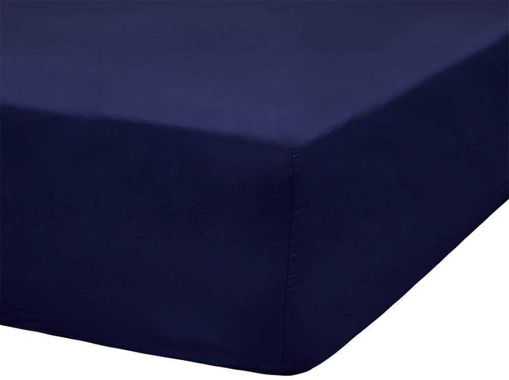 Fitted Bed Sheets Double Navy Blue | Jersey Cotton Double Fitted Sheet Navy Blue Bedding 4 Way Stretch Bed Sheet - Shrinkage and Fade Resistant. 140x200cm. — image 1