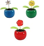 Set of 3 Dancing Flowers ~ 1 Lily+1 Smiley Sunflower+ 1 Rose in Assorted Colorful Pots Solar Toy Holiday Birthday Gift Home Decor US Seller