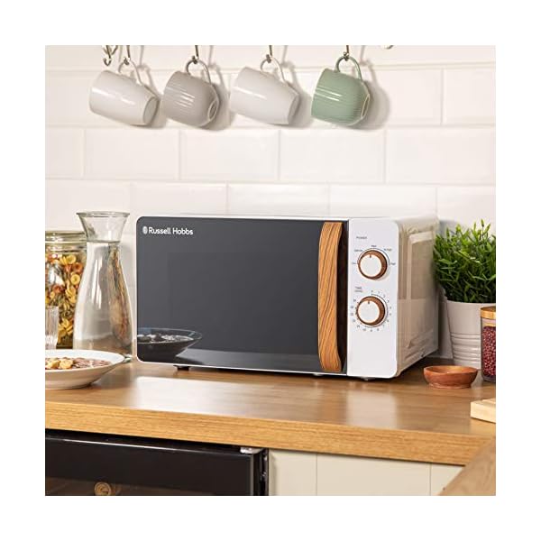 Russell Hobbs RHMM713 17 L 700 W Scandi Compact White Manual Microwave with 5 Power Levels, Wood Effect Handle & Dials…