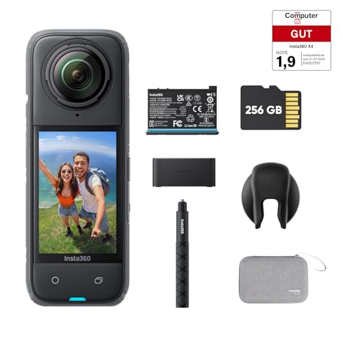 Insta360 X4 Ausdauer-Bundle – wasserdichte 8K 360°-Action-Cam, 4K Weitwinkelvideos, Unsichtbarer Selfie-Stick, Abnehmbarer Linsenschutz, 135 min Akkul