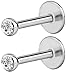 Forbidden Body Jewelry Surgical Steel Internally Threaded Micro CZ Gem Tragus/Labret/Helix Piercing Stud/2 Pack: 16G, 6mm with 2mm Top