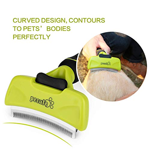 Pecute Hundekämme Fellpflege Kamm Klingekamm Entfilzungsmesser Fell-Entwirrer Haarentfernung Pflegebürste mit Selbstreinigung Pelzentferner Taste und Gekrümmte Klinge für lange und kurze Haare --- 100 mm Klingen / 76 mm Klilnge